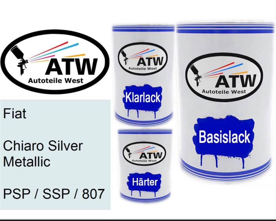 Fiat, Chiaro Silver Metallic, PSP / SSP / 807: 500ml Lackdose + 500ml Klarlack + 250ml Härter - Set, von ATW Autoteile West.